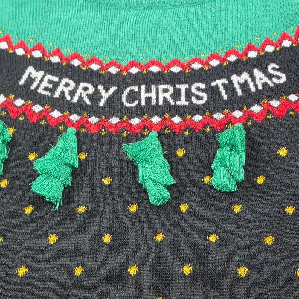 Tipsy Elves Sweater Women 3XL Black New Ugly Christmas Tree Tassels Holiday
